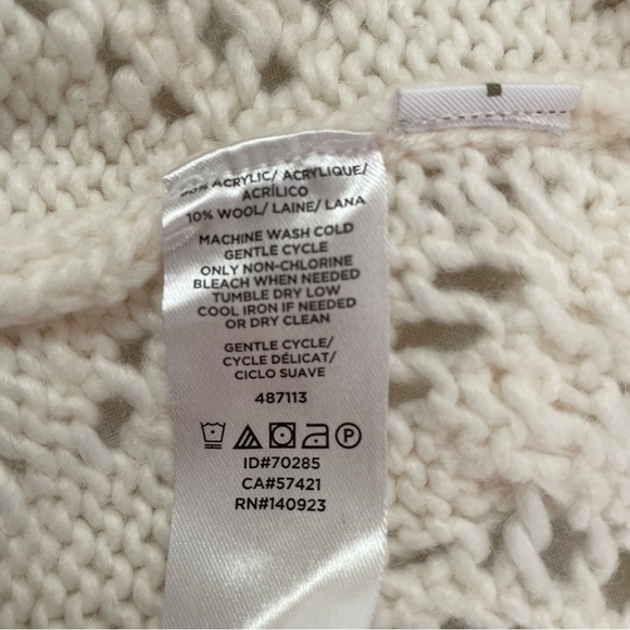 LOFT SMALL cream sweater Pointelle Knit Wool Blend white open knit long sleeve - Picture 5 of 7